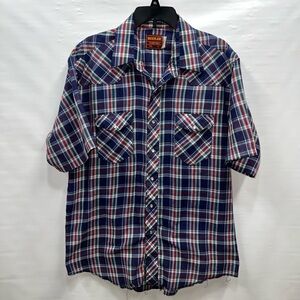 Rustler Shirt Mens Extra Large Multicolor Plaid Cotton Peal Snap Long Tails